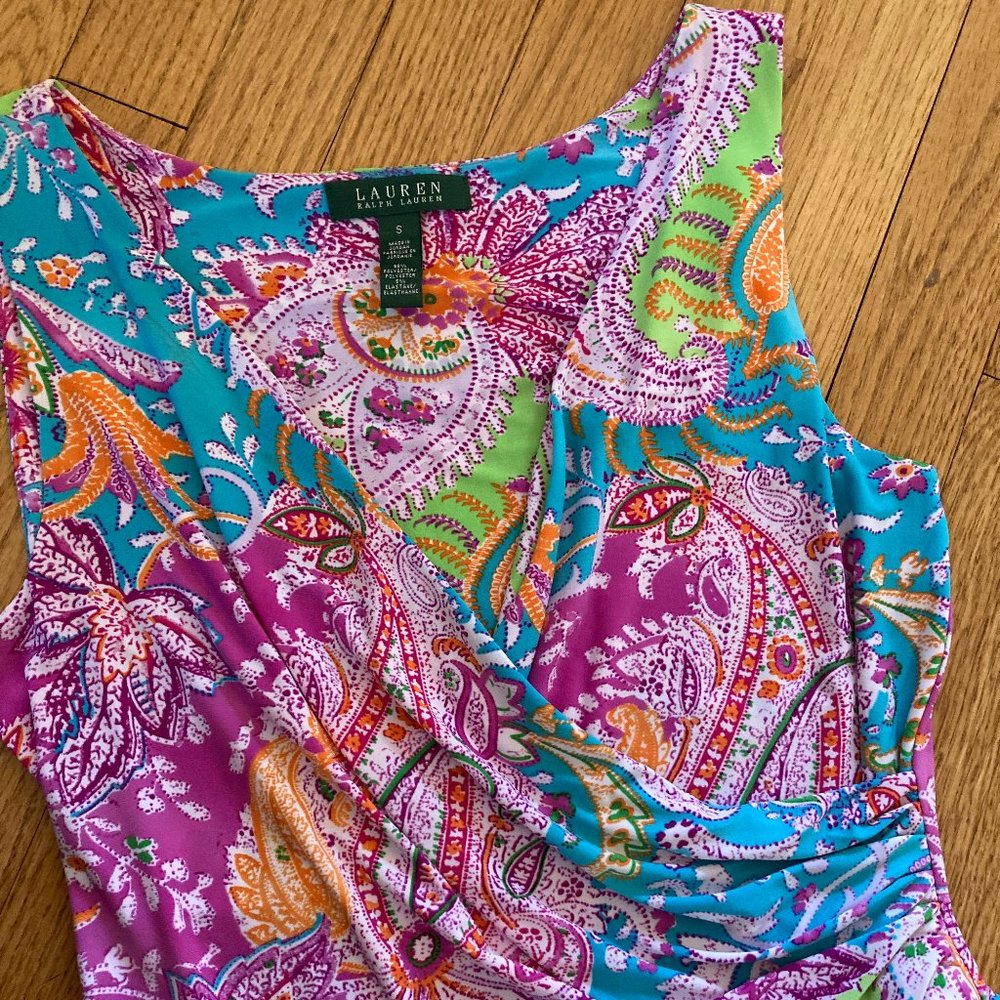 Ralph Lauren Sleeveless Midi Dress in Turquoise, Purple, Pink Paisley